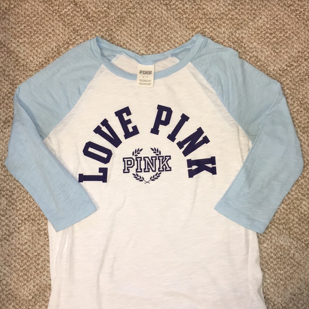 Light blue PINK baseball tee